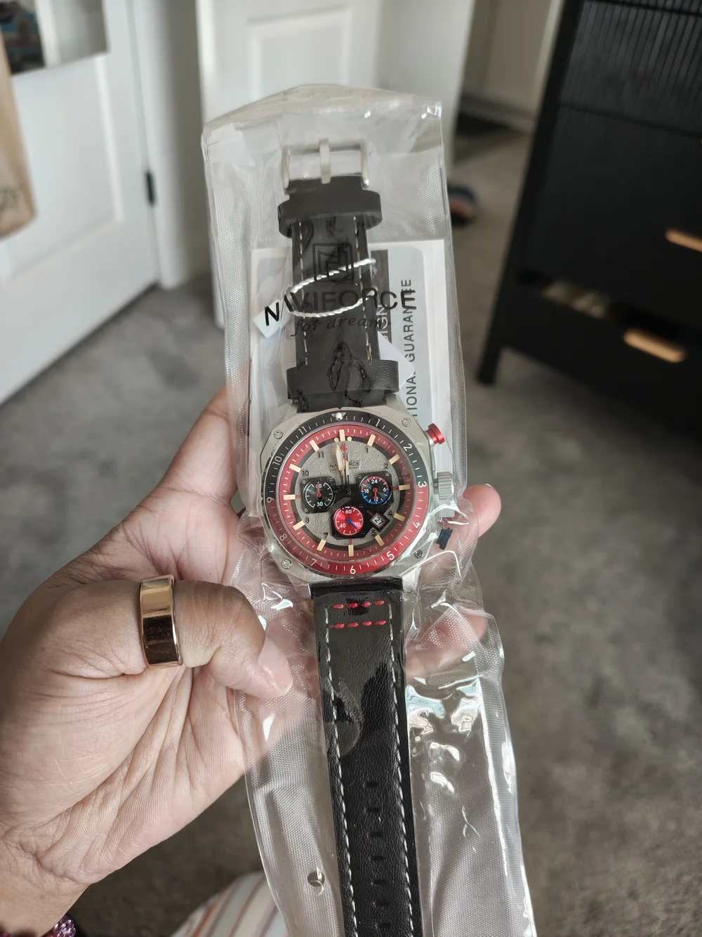 Men's Black and Red Sport Chronograph Watch